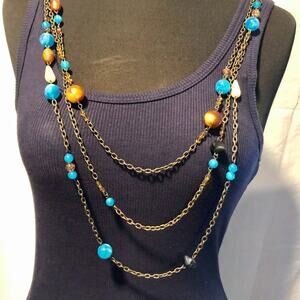 Cache Navy Stretch Cami Tee Top Removable Chain Bead Necklace Lot 2 New  $88 NWT